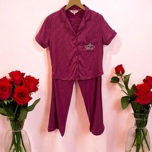 JUICY COUTURE PINK RHINESTONE CROWN LOGO PAJAMA SET TOP & PANTS WOMEN’S